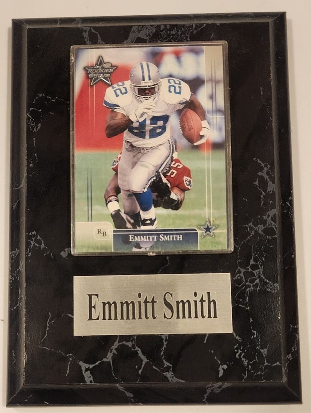 Emmitt Smith Dallas Cowboys Rookie Card Black Marble Wall Display Plaque Case